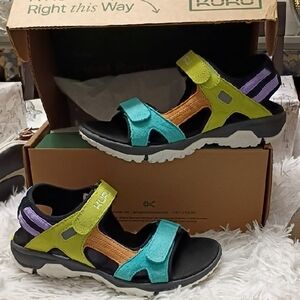 New KURU Tread Womens Teal Green Purple Multicolor Hiking Active Sandals Size 9